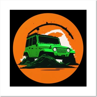 Jeep vehicle green orange design Posters and Art
